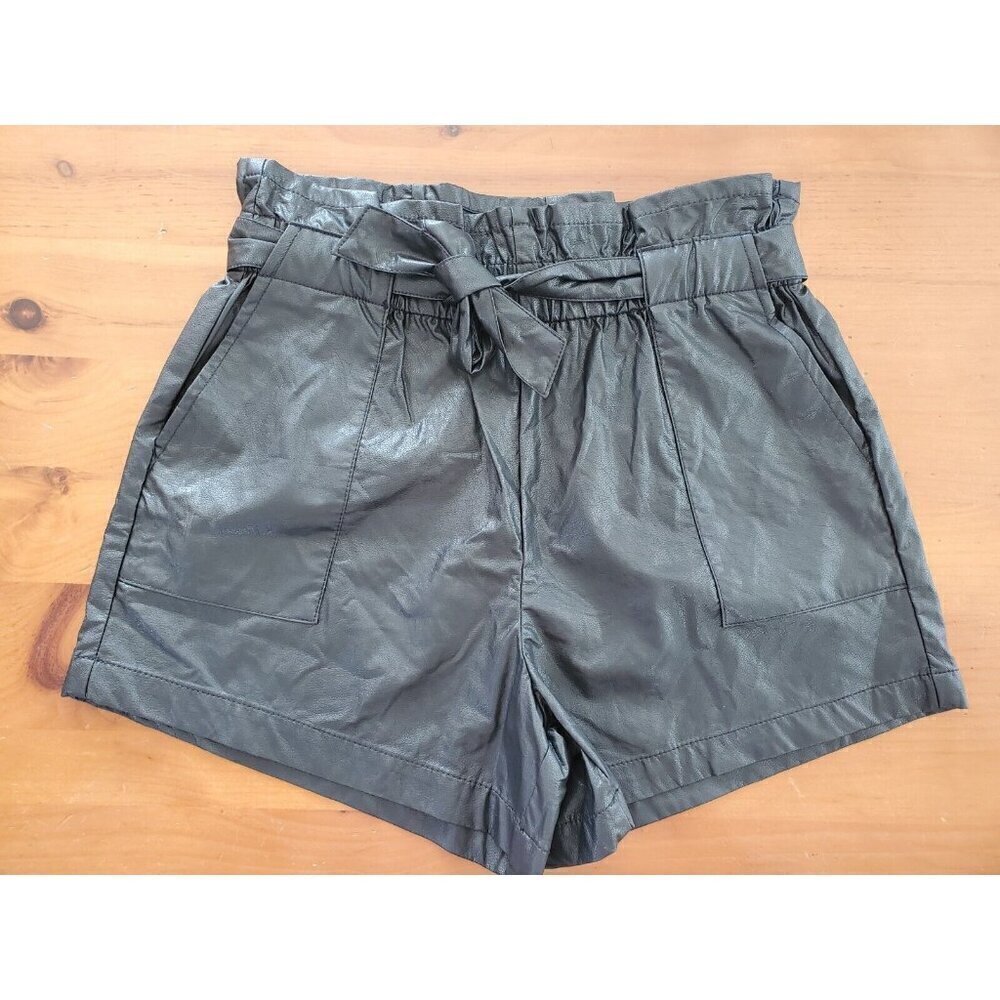 AND NOW THIS Shorts Women's Size 6 Black Faux Leather Belted Paperbag Waist